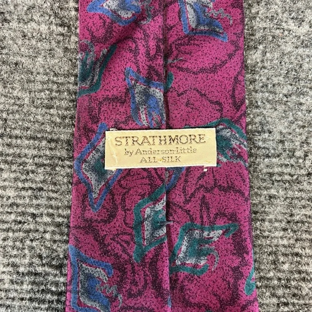 Strathmore Anderson-Little Mens Silk Tie Burgundy Blue Geometric Made in Italy